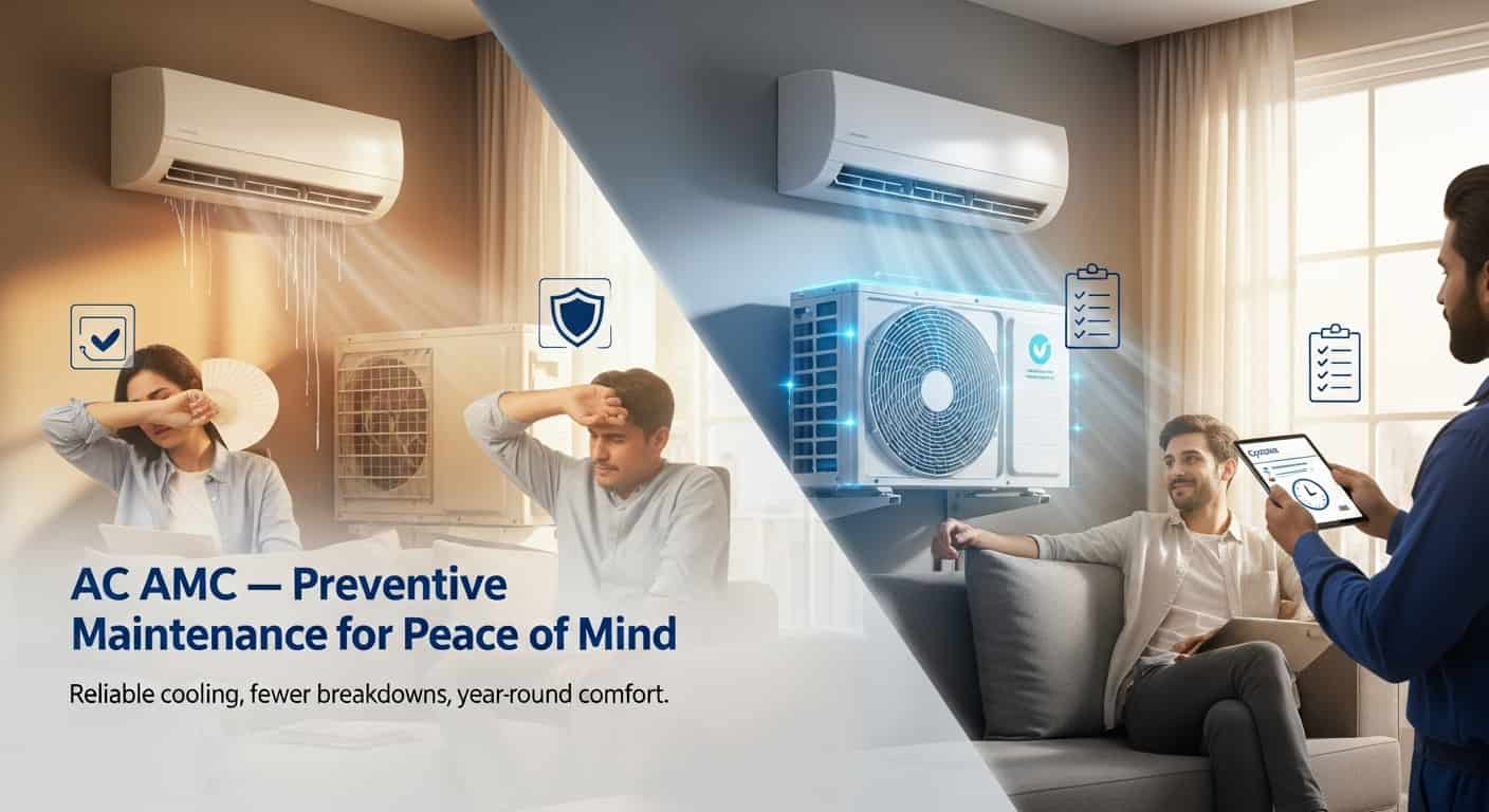 Comprehensive Amc AC technician performing scheduled maintenance under annual maintenance ...